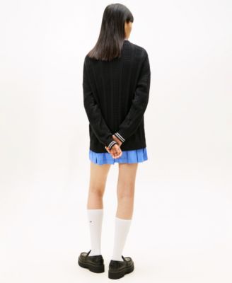 Women's Oversized Flag Cable Long-Sleeve Cardigan