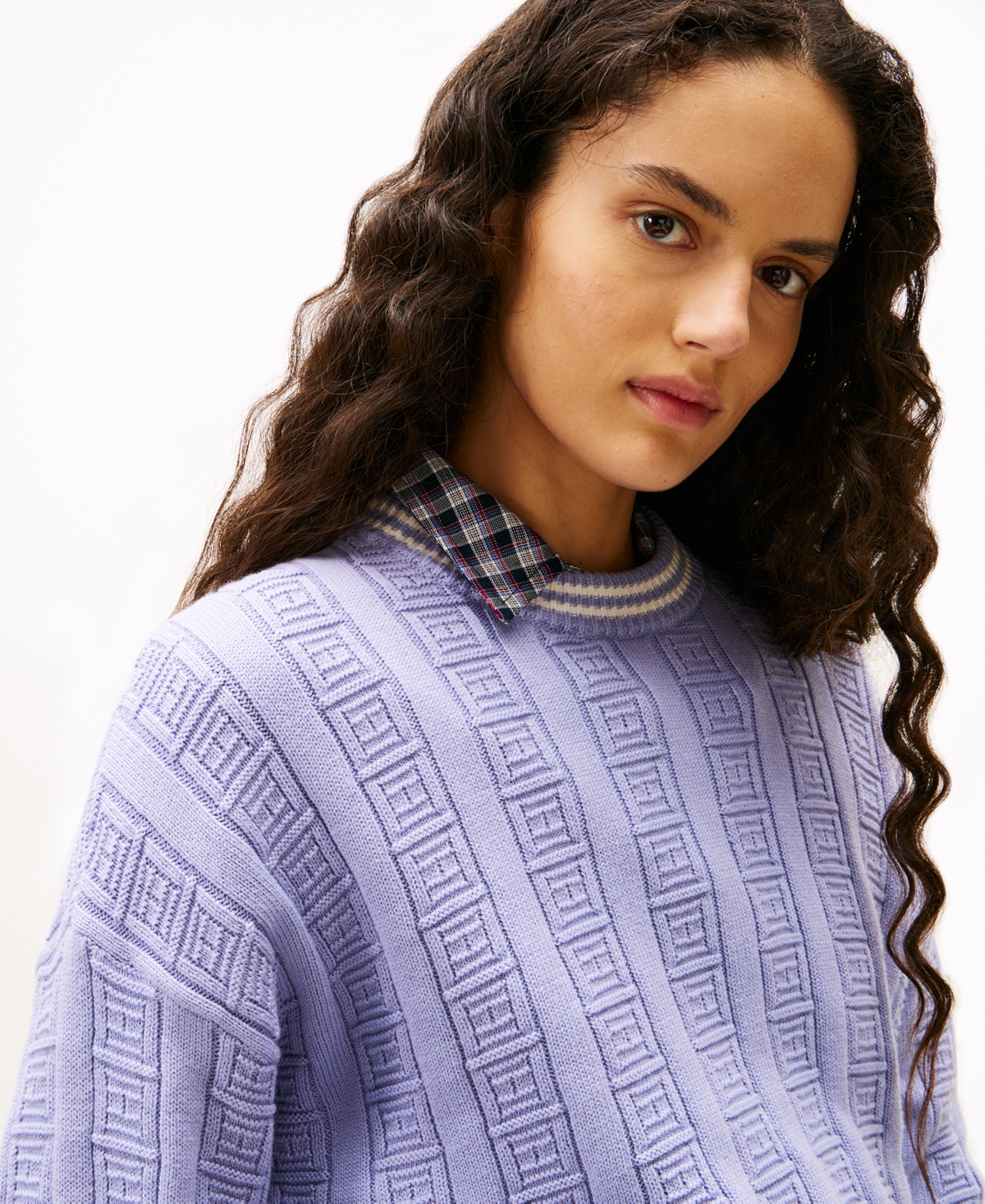 Tommy Jeans Women's Boxy Flag Cable Long-sleeve Sweater In Purple