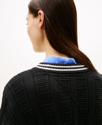 Women's Boxy Flag Cable Long-Sleeve Sweater