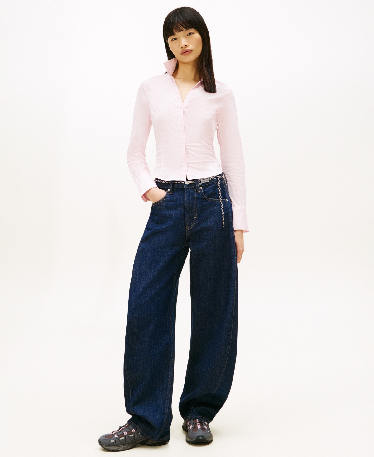 Tommy Jeans Women's Baby Fit Long-sleeve Shirt In Pink