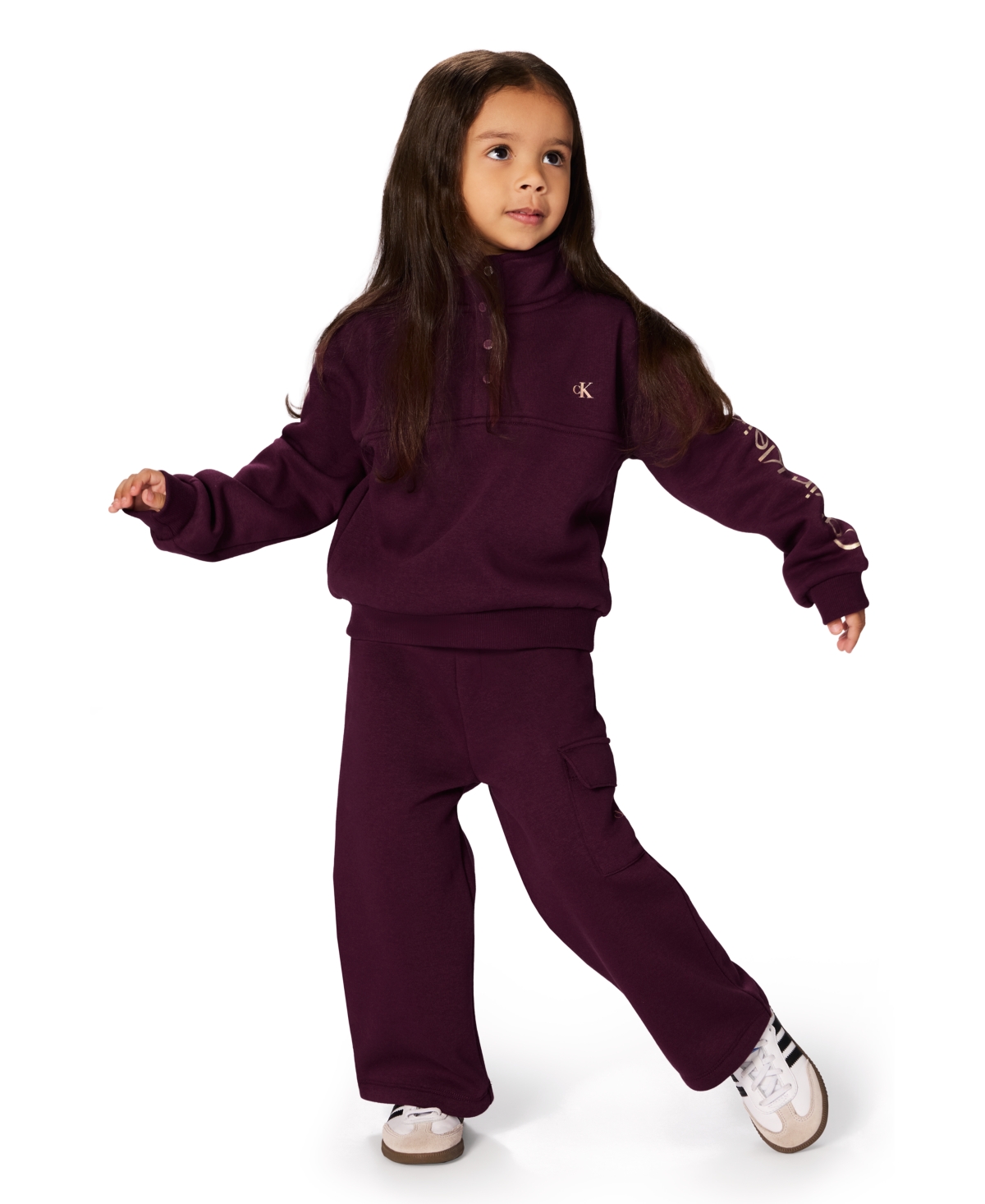 Calvin Klein Girls Toddler 2t-4t 2-piece Long-sleeve Sweatshirt And Pants Set In Burgundy