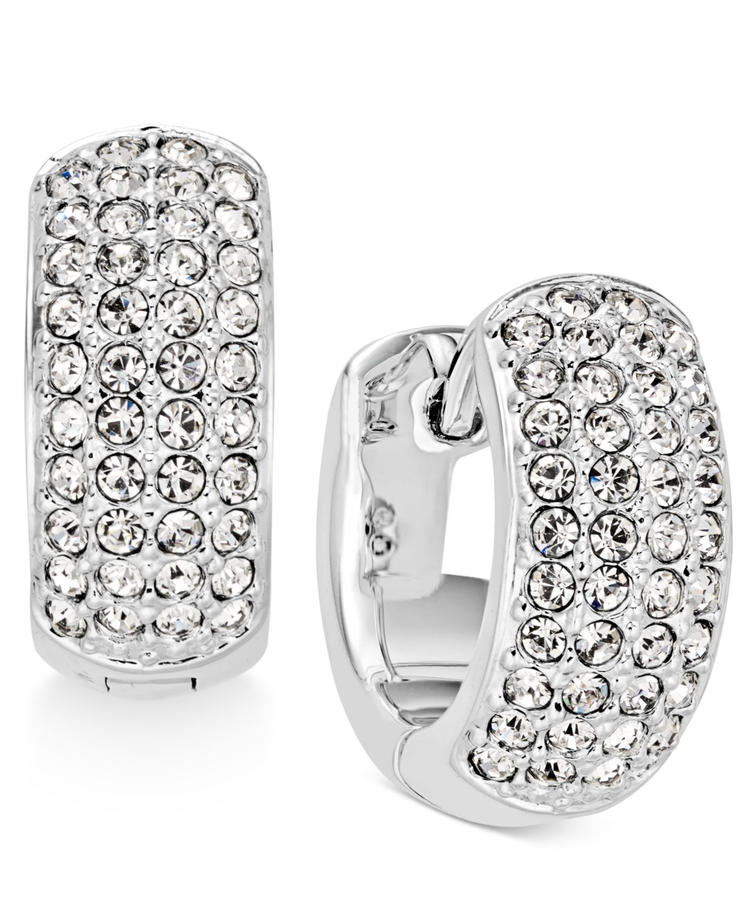 Silver-Tone Pav&eacute; 1/2" Small Hoop Earrings