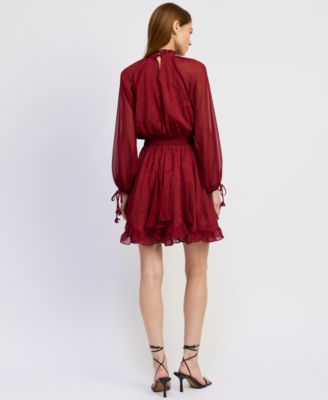 Women's Annalis Long-Sleeve Mixed Media Mini Dress