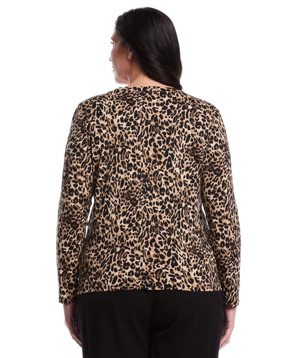 Rafaella Women's Plus Animal Print Chain Neck Detail Long Sleeve Top