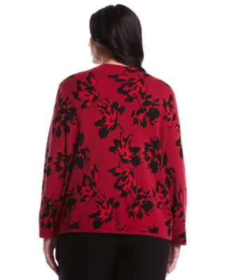 Women's Plus Size Floral Print Mock Neck Long Sleeve Sweater