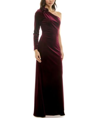 Women's One Shoulder Floral Detail Velvet Dress