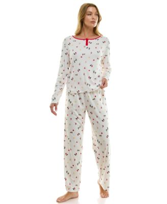 Women's 2-Piece Printed Pointelle Long-Sleeve Top and Pants Set