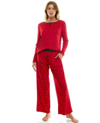 Women's 2-Piece Printed Pointelle Long-Sleeve Top and Pants Set