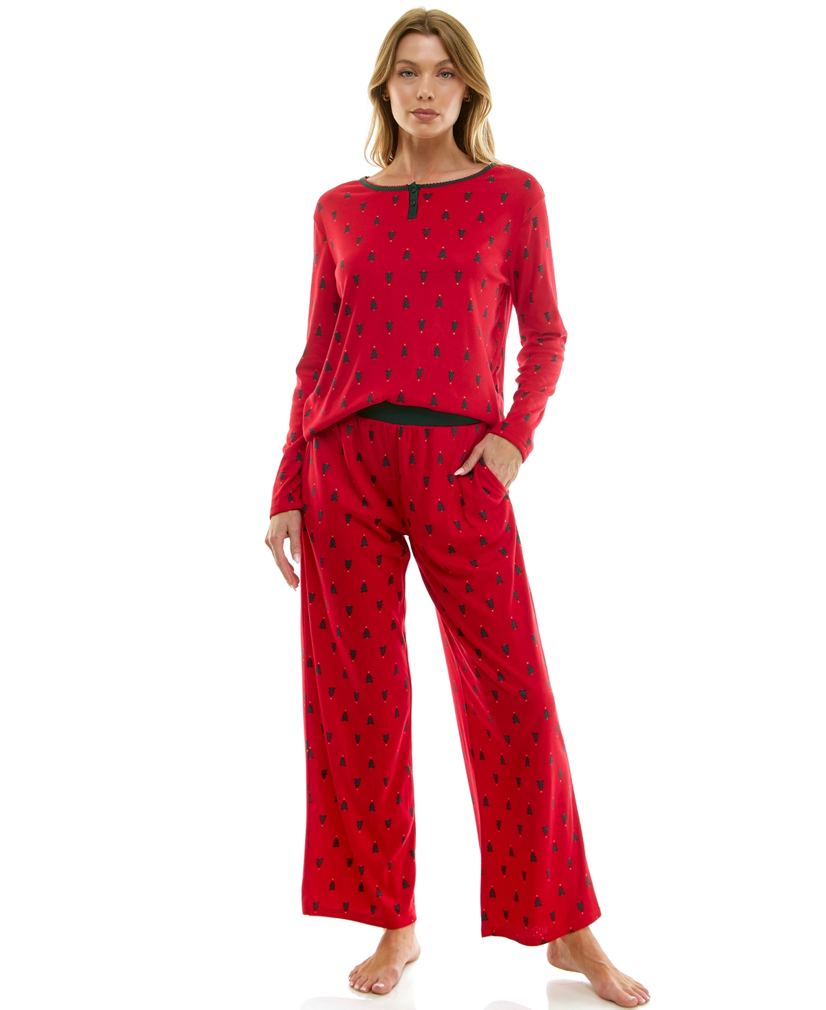 Roudelain Women's 2-Piece Printed Long-Sleeve Top and Pants Set