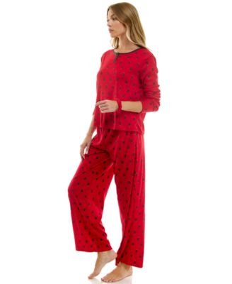 Women's 2-Piece Printed Pointelle Long-Sleeve Top and Pants Set