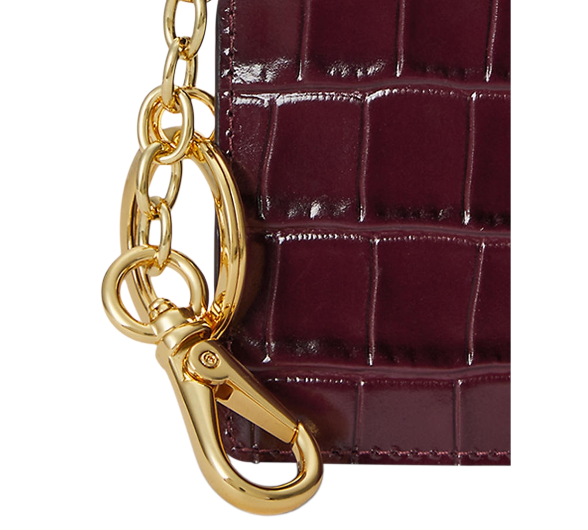 Ralph Lauren Embossed Leather Zip Card Case Wallet In Burgundy