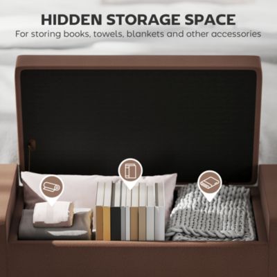 Recgular Tufted Linen Storage Ottoman Bench with Flipping Top