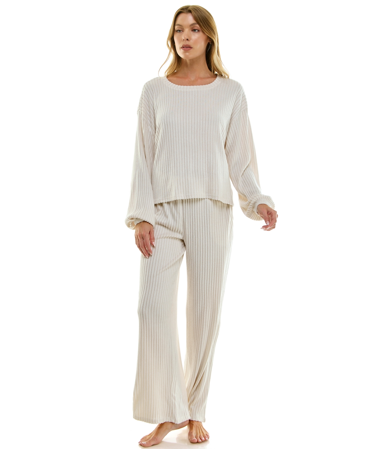 Roudelain Women's 2-piece Long-sleeve Sweatshirt And Wide-leg Pants Set In Neutral