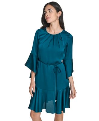 Women's 3/4-Sleeve Crewneck A-Line Dress