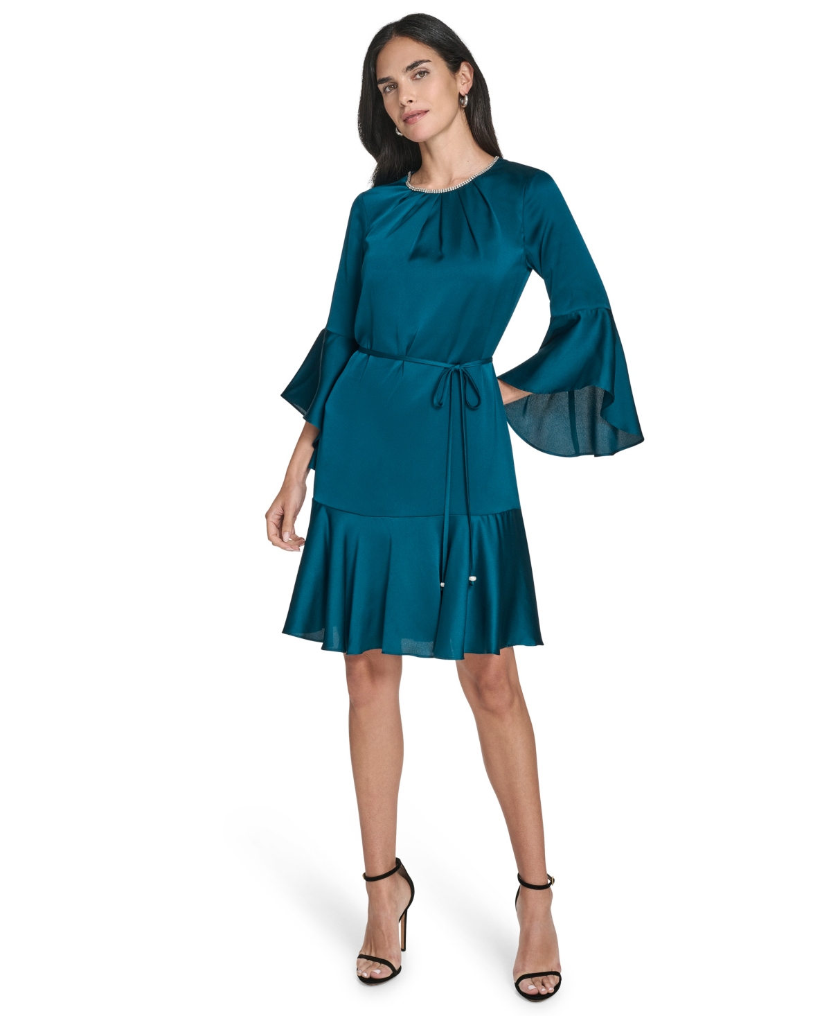 Jessica Howard Women's 3/4-sleeve Crewneck A-line Dress In Blue