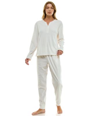 Women's 2-Piece Ribbed Velour Henley Neck Top and Joggers Set