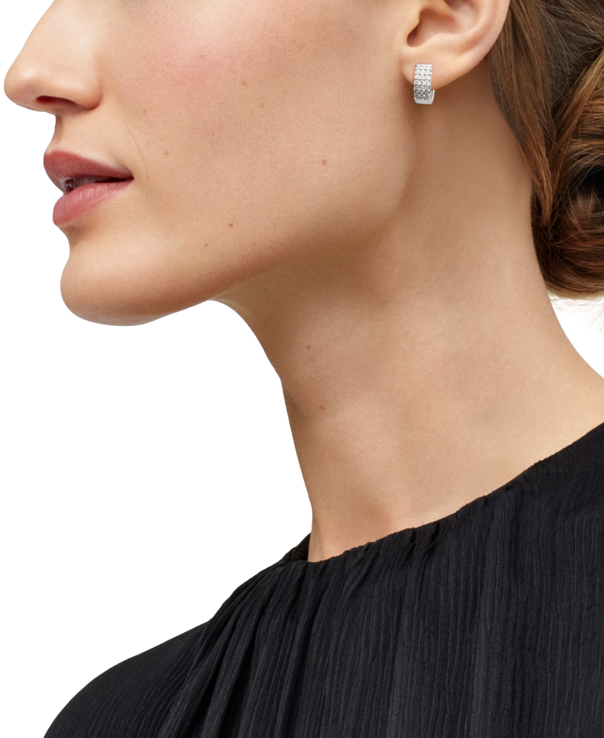 Macy's Diamond Hoop Earrings (1/4 Ct. T.w.) In Sterling Silver In Metallic