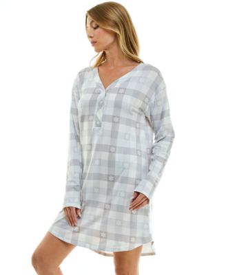 Women's Printed Long-Sleeve V-Neck Sleepshirt