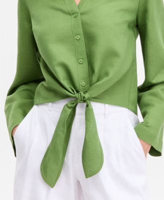 Women's Linen Tie-Front Button-Down Shirt, Macy's Exclusive