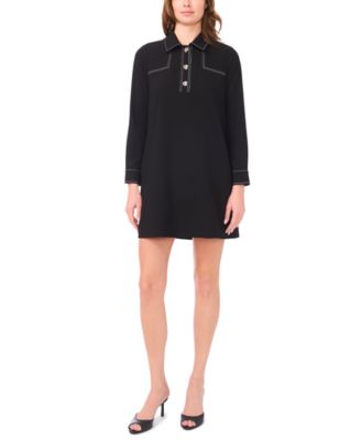 MSK - Women's Contrast Stitching & Buttons Long-Sleeve Dress