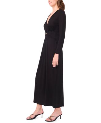 Women's Wrap Front with Clasp Trim Maxi Dress