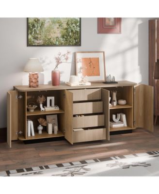 Solid Wood 4-Drawer 4-Door Storage Cabinet, Bedroom Dresser, Chest