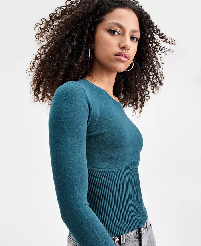 Women's Corset-Inspired Long-Sleeve Sweater - thumbnail 3