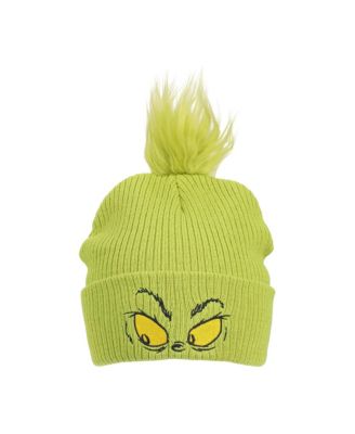 Men's Grinch Eyes Embroidery And Faux Hair Acrylic Knit Cuff Beanie