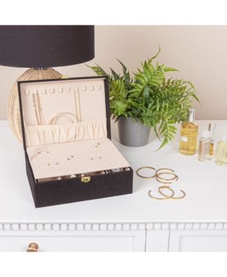 Faux Leather 2-Layer Jewelry Organizer Box with Clasp Closure, Caramel Color