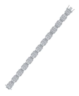 Diamond Round & Baguette Square Link Bracelet (3/4 ct. t.w.) in Sterling Silver