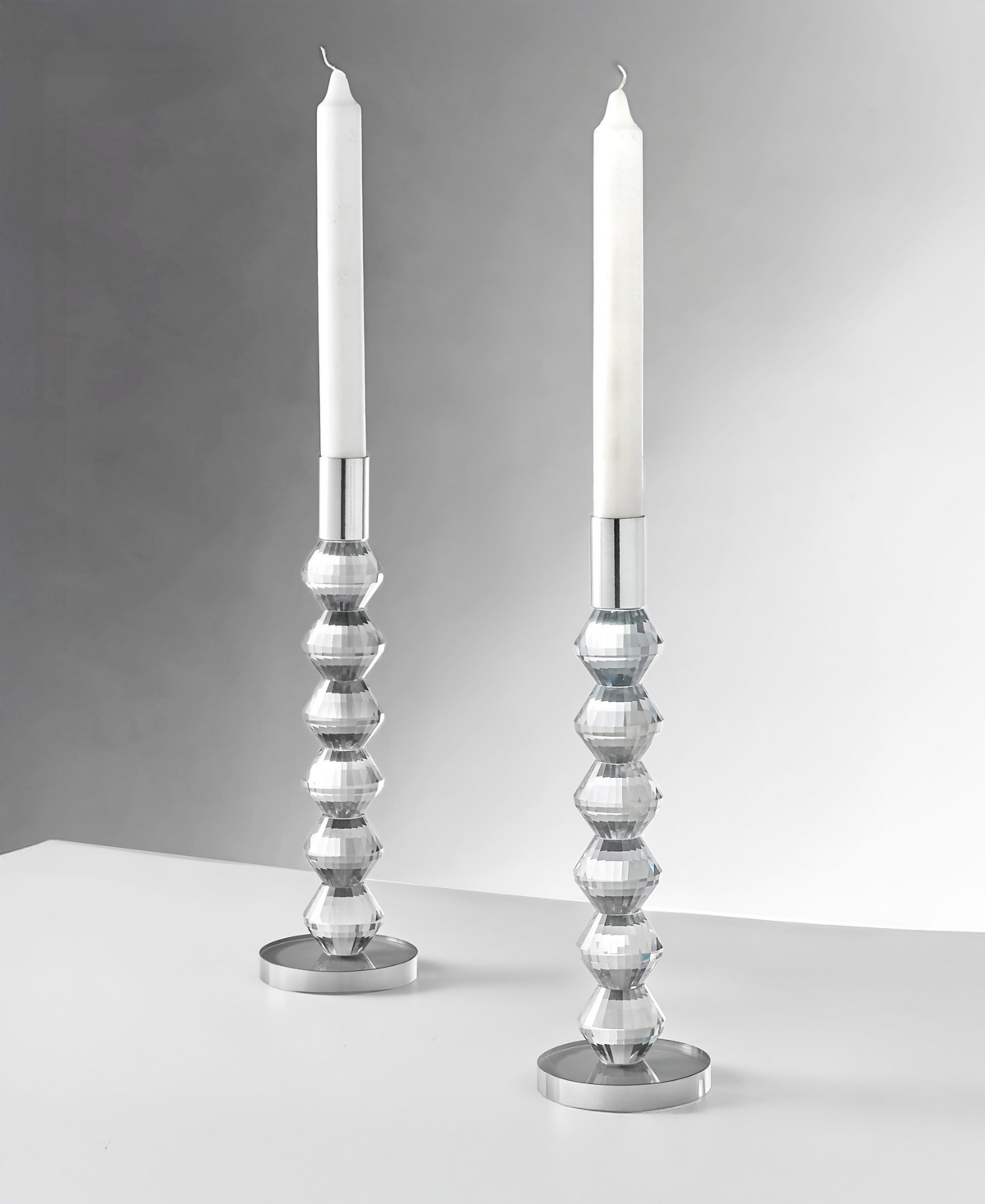 Philip Whitney Reed Clear Candlesticks, Set Of 2 In Transparent
