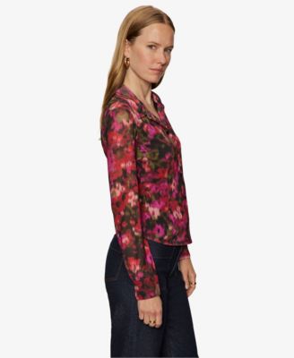 Women's Fitted Mesh Button Down Top