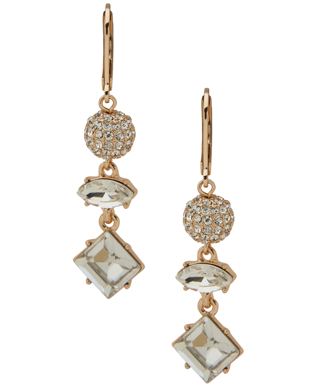Karl Lagerfeld Glass Stone Fireball Linear Earrings In Gold