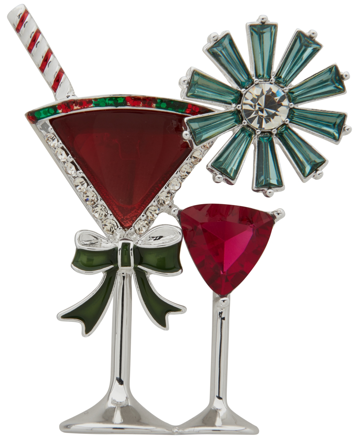 Anne Klein Silver-tone Festive Holiday Martini Pin In Multi