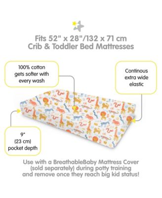 Cotton Percale Fitted Sheet, For 52" x 28"/132 x 71 cm Crib & Toddler Bed Mattress (2-Pack)