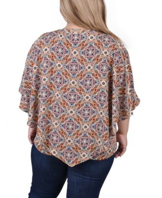 Women's Plus Size Elbow Sleeve Poncho Top