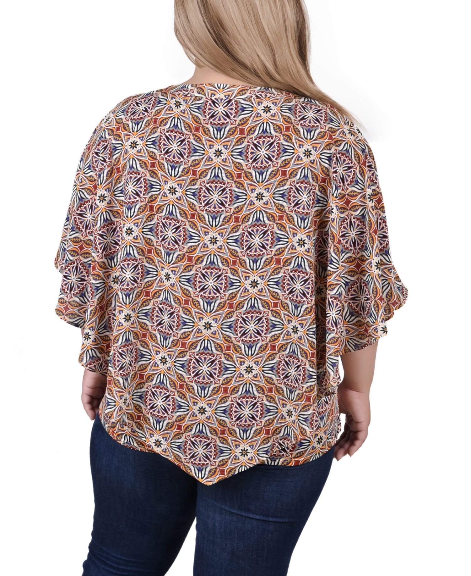 Women's Plus Size Elbow Sleeve Poncho Top
