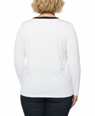 Women's Plus Size Long Sleeve Contrast Detail Top