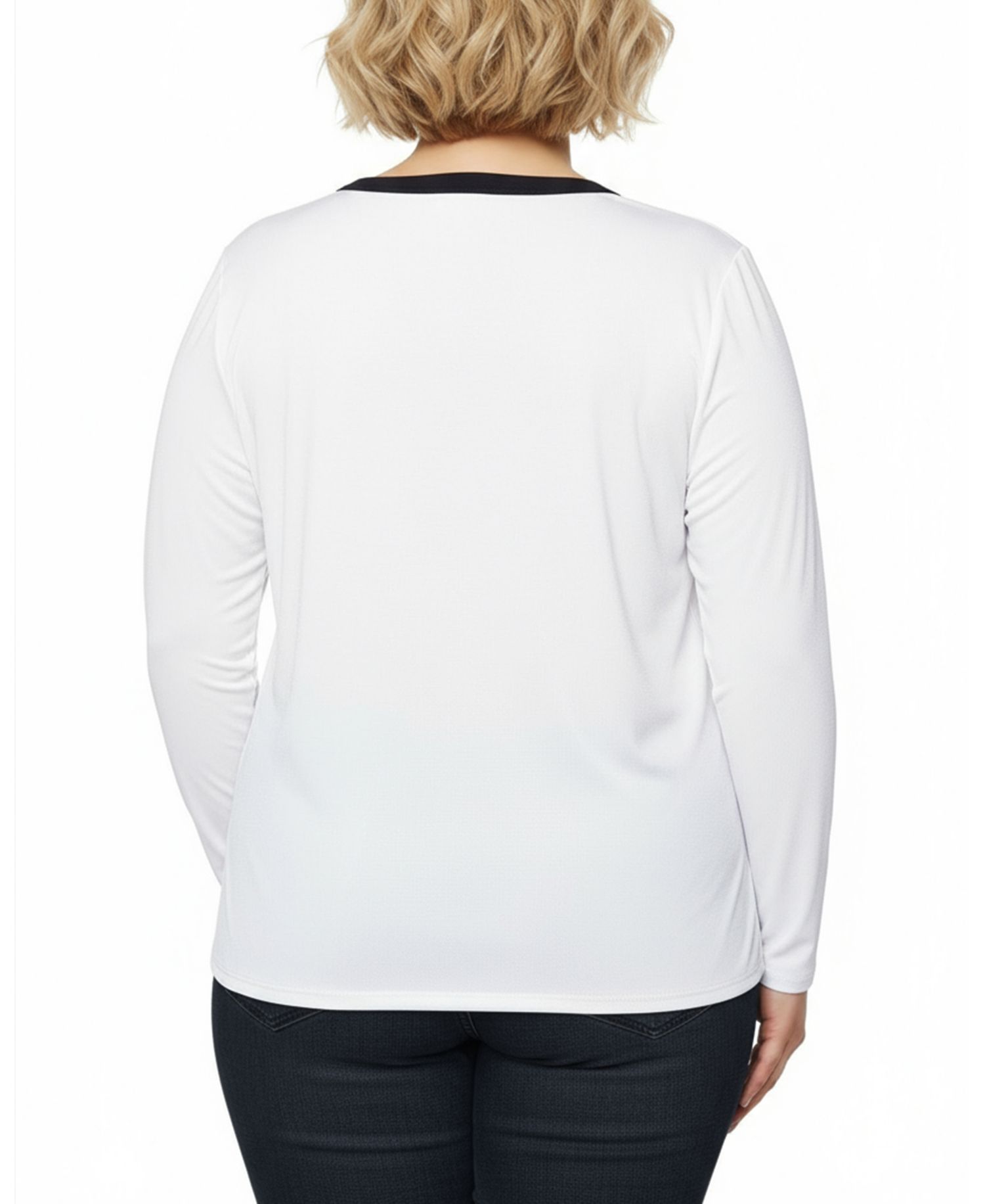 Petite Long Sleeve Contrast Detail Top
