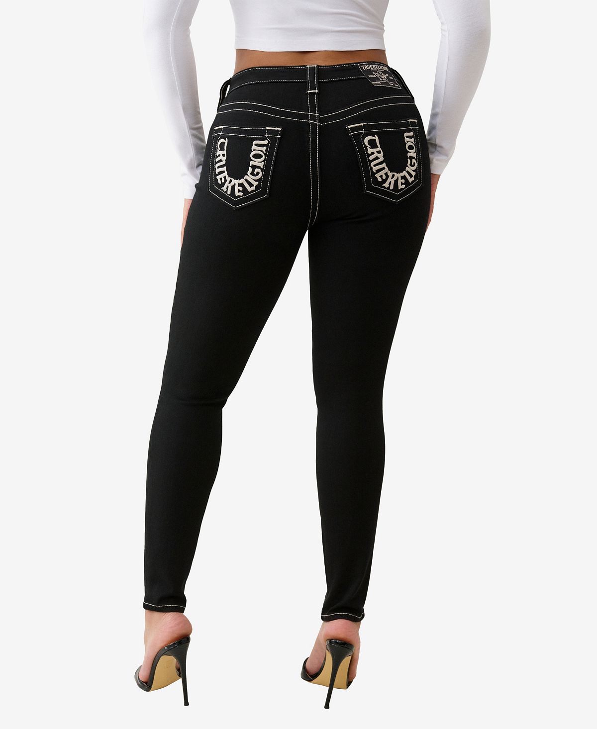 True Religion Women's Jennie Mid Rise Skinny Flap Jeans view 3 — MAYCSS fashion products