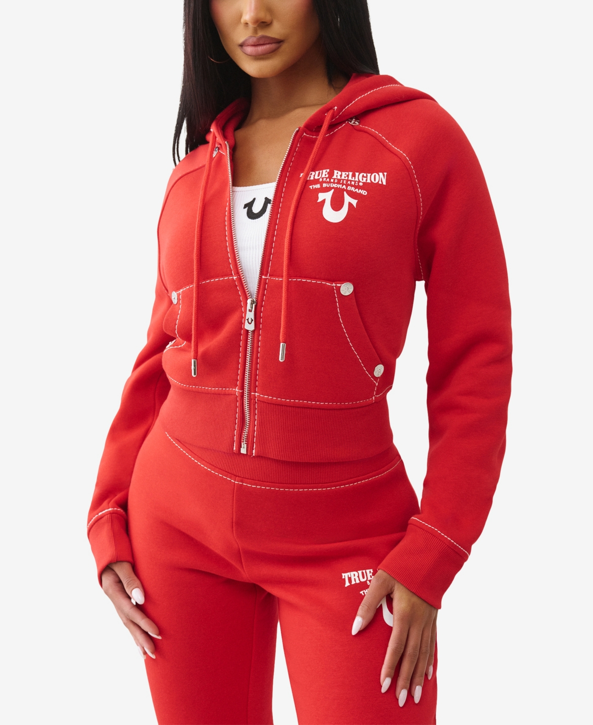 True Religion Women's Crystal Wing Shrunken Zip Sweater In Red