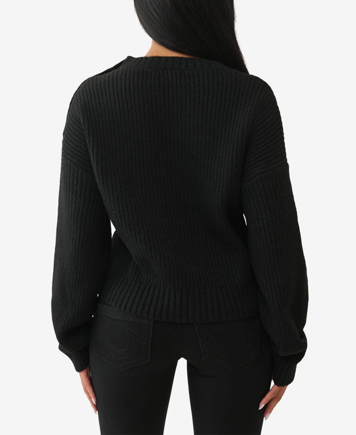 True Religion Women's Logo Off Shoulder Sweater In Black