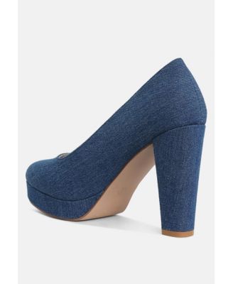 Womens Kostur Denim Block Heel Pumps