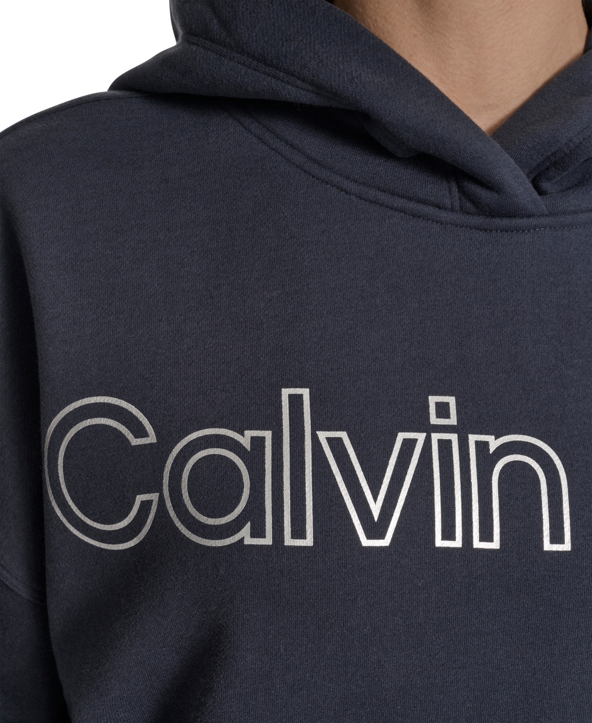 Calvin Klein Women's Performance Metallic Outline Logo Fleece Hoodie In Black