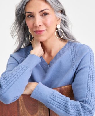 Women's Cable-Knit V-Neck Sweater, Macy's Exclusive
