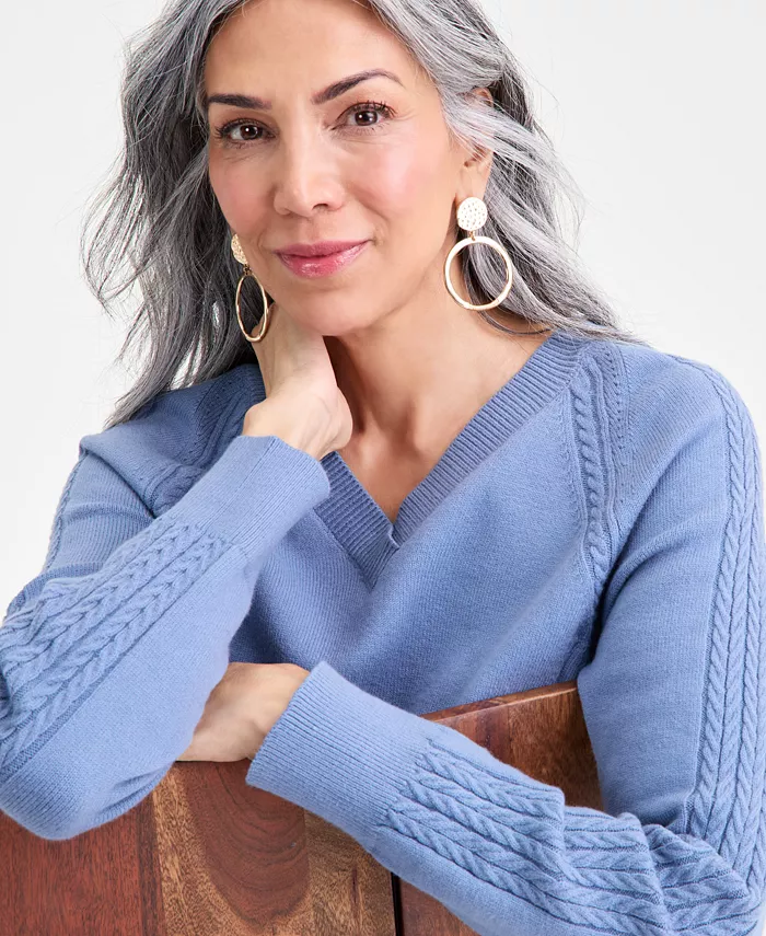 Women's Cable-Knit V-Neck Sweater - thumbnail 3