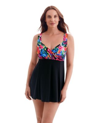 Longitude Women's Fine China Draped Crossover Long Torso Swim Dress