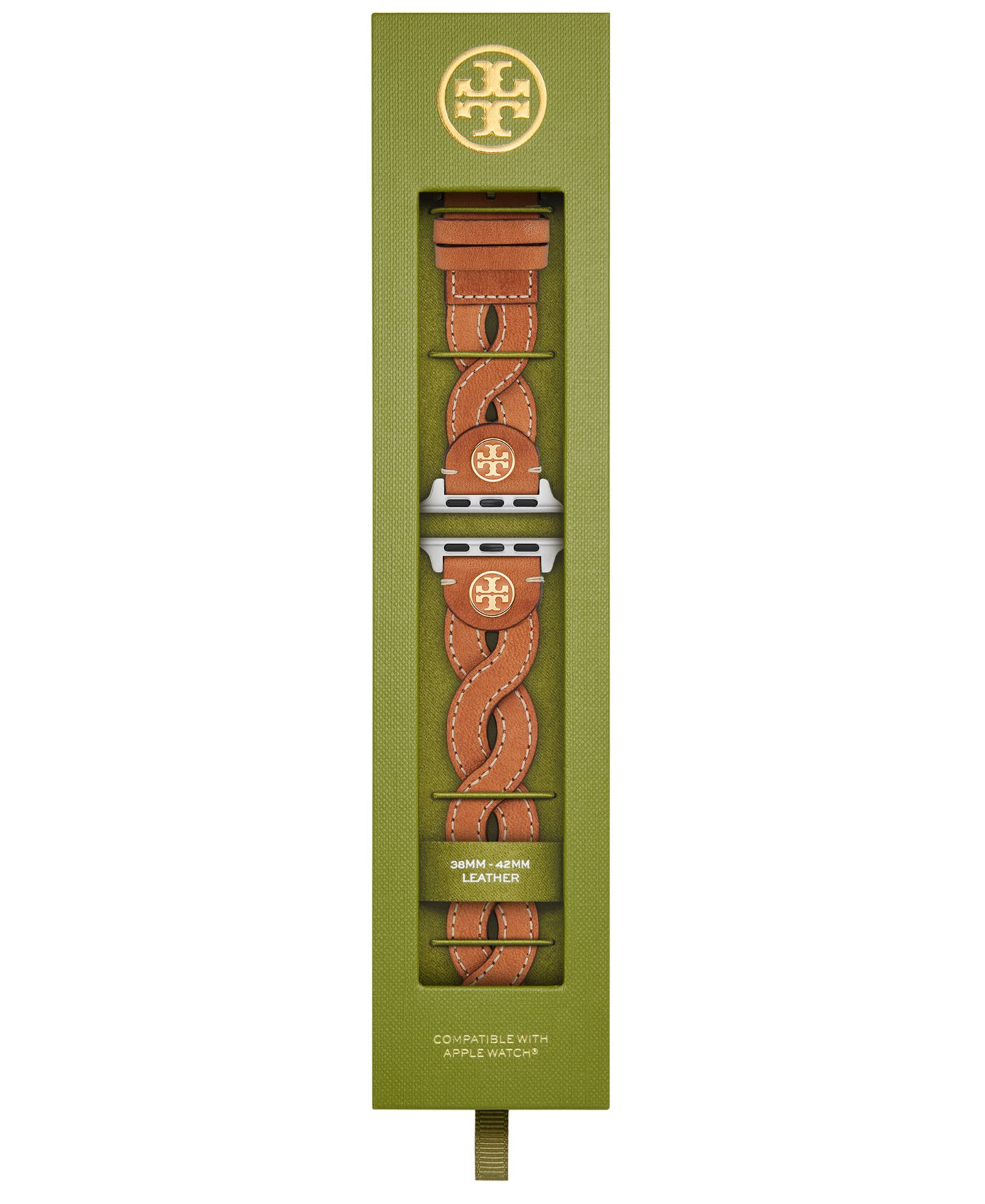 Женский плетёный кожаный ремешок Tory Burch для Apple Watch 38/40 мм, Luggage — фото 6