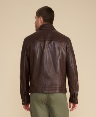 Men's Leather Jacket, Brown, Created for Macy's