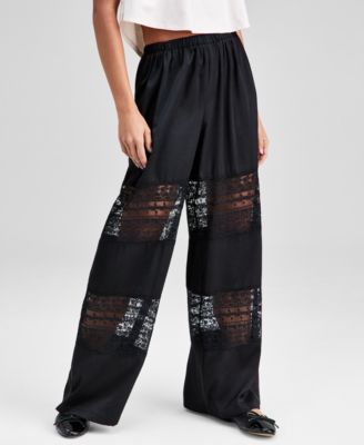 Women's Pull-On High-Rise Lace-Inset Pants, Macy's Exclusive 